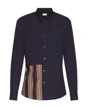 Dries Van Note Stripe Detailed Collared Shirt EU50 Black