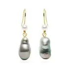Silver Baroque Tahitian Keshi Saltwater & Akoya Pearl Earrings 14K Yellow Gold