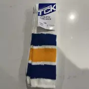 New TCK Athletic SOCKS CREW SOCKS YOUTH NWT White Gold Blue