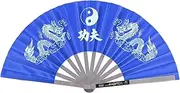 Tai Chi Fan, Stainless Steel Kung Fu Fan Large Folding Hand Fan Nylon Cloth Performance Fans for Wall Decorations Dancing Practice Training Festival Gift(Blue)