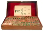 Fair Trade Thai Thailand Wooden Rainwood Mah Jong Set in Wooden Box 37x20x5cm
