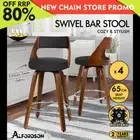 ALFORDSON 4x Swivel Bar Stools Eden Kitchen Dining Chair Wooden Fabric Black