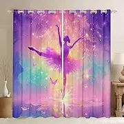 Feelyou Ballet Curtains Galaxy Ballet Princess Window Drapes Treatments for Kids Boys Girls Teal Purple Gradient Window Drapes Starry Butterfly Window Treatments, 52W X 84L,2 Panels,30%-50% Blackout