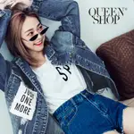 QUEENSHOP【02050202】字母貼布刷破牛仔外套＊預購＊