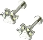 [Niaspi] 16G Cute Paw Print Labret Cartilage Studs Earrings for Women Unisex Stainless Steel AB Crystal Small Cat Dog Kitten Animal Pet Tragus Monroe Helix Barbell Studs Lip Nose Ring Halloween Jewelry 10mm,