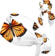 [YTYVAGT] Scrub Caps Women with Buttons,Surgical Caps with Button Adjustable Unisex,Brown Butterfly