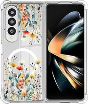 [RUNGOS] Magnetic for Samsung Z Fold 4 Case MagSafe [Beautiful Flower Prints] [Strong Magnet] [10Ft Drop Tested] Shockproof Cover for Samsung Galaxy Fold 4 Case, Slim for Galaxy Fold 4 MagSafe Case 2022