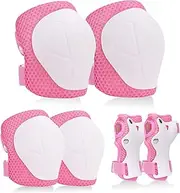 Kids/Youth Knee Pads Elbow Pads Toddler Protective Gear Set with Wrist Guards 6 in 1 for Roller Skates Cycling BMX Bike Skateboard Inline Skatings Scooter Riding Sports, Volleyball, Football，Pink-M