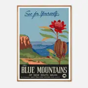 Galrie Stunning Vintage Travel Poster of the Blue Mountains in New South Wales, Wood Frame, A1 60 x 84cm (23 x 33inch)