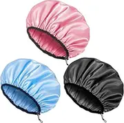 Auban Shower Cap for Women, Adjustable Reusable, Extra Large, Double-Layer Waterproof Bathing cap, Waterproof Exterior, EVA Lining, Hair Cap for All Hair lengths, 3 Colors