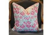 Kolka Peonies Soft Cotton Voile Decorative Hand Block-Printed Cushion - Ruby