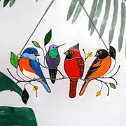 Birds Suncatcher Window Hanging Decor - Cardinal Hummingbird Dove Blue Jay (Double-Side Colorful Painted