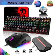 Wired Gmaing Keyboard Mouse and Adapter Set Mechanical Rainbow LED PC PS4 Xbox