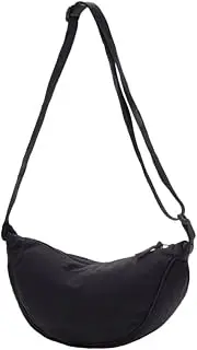 [Generic] Canvas Crescent Crossbody Bag, Black, Casual Shoulder Purse