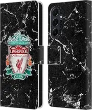 Head Case Designs Officially Licensed Liverpool Football Club Black Crest Marble Leather Book Wallet Case Cover Compatible With Samsung Galaxy A55 5G