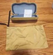 Gucci Sunglasses Case Velvet Green Gold Hard Clamshell + Cleaning Cloth & Bag