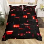 Red Geometry Square Ombre Bedding Set Queen Size Kids 3D Rendering Abstract Art