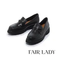 在飛比找momo購物網優惠-【FAIR LADY】小時光 簡約素面扭結真皮樂福鞋(黑、5