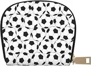 [JEJEA] Black and White Soccer Ball Pattern Print Credit Card Holder Wallet, Small Card Holder Wallet with Zipper,Leather Card Holder, White, One Size