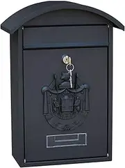 Wall Mounted Drop Post Box Vintage Wall-Mount Mailbox Letter Mail Post Box ，Cast Iron Waterproof Parcel Drop Box for Outdoor Porch，Easy to Install (Color : A, Size : 25CMX36CMX10CM)