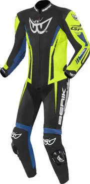 Berik Monza One Piece Motorcycle Leather Suit, black-blue-yellow, Size 50 for Men Black Blue Yellow