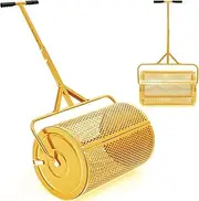 Hiboom 24 Inch Compost Spreader, Peat Moss Spreader, Manure Roller with Adjustable T Shaped Handle, ​Lightweight Metal Mesh for Lawn Garden Spreading Manure Topsoil (Gold)