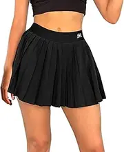 [Generic] Womens Mini Skirt High Waisted Pleated Tennis Skirt School A-Line Skater Skirts with Lining Shorts