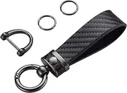 DEKEWEI Carbon Fiber Style Car Keychain Microfiber Leather Key Chain, Universal Key Chains for Key Fobs for Men and Women, 360 Degree Rotatable with Anti-Lost D-Ring (Black)
