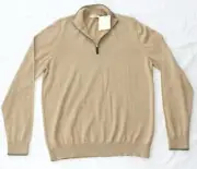 New HAGEN Sweater Quarter Zip Pullover Men LARGE L Wheat 100% MERINO WOOL Italy