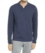 NWT Robert Barakett Men's Triton Long Sleeve Open Collar Polo - Navy Blue - XL