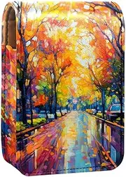 Travel Lipstick Organizer Case,Lipstick Case Portable Makeup Bag with Mirror,Autumn Tree Watercolor Painting