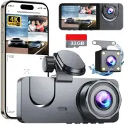 Dash Cam Front and Rear Inside,4K Full HD 3 Channel Dash Camera for Cars, Fre...