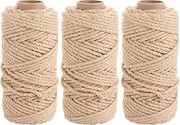 3Rolls Natural Jute Rope, 5MMx50M Twine String, Thick Hemp Rope for Packing, Cat Scratcher, Crafts, DIY