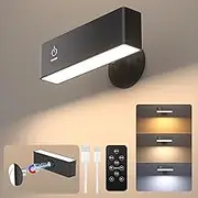 DetarZinLED Rechargeable Magnetic Wall Sconce with Remote, Battery Operated Wall Light, Black Wireless Wall Sconce, Wall Lamps for Bedroom, Bedside, Kitchen, Cabinet, Living Room, Picture