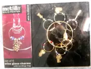 Solid Pewter 6 Wine Glass Charms Attach to Stemware W/ Holding Ring Metalla New