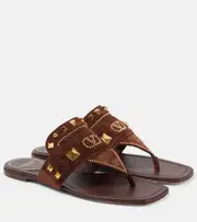 [Valentino Garavani] Valentino Garavani Plaster Caster studded suede thong sandals AU 10 brown