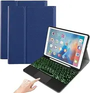 QYiD iPad Keyboard Case with Touchpad for iPad Pro 12.9" 2017/2015, 7 Colors Backlit Keyboard with Pencil Holder, Smart Leather Folio Cover for iPad Pro 12.9 1st / 2nd Gen, with Pencil Holder, Blue