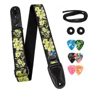 LEKATO Guitar Strap for Electric Acoustic Guitar Bass 6 Picks 2 Locks Yellow