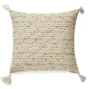 Ivory Boucle Fabric With Tassels Pillow Cover