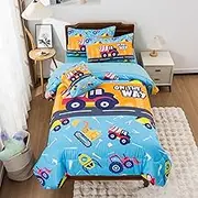 Egchescebo Kids Twin Size Comforter for Boys 6PCS Cars Bedding Toddler Stitch Bedroom Sets Bed Set Kids' Teen Boy Gaming Cute Room Decor Christmas Teenage Anime Microfiber Quilt Pillow Yellow