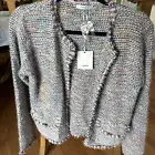 Sioni Tweed Knit Blazer Jacket Cardigan Womens Open Collar Multicolored M Beauty