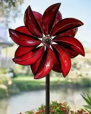 Wind Spinner Double Metal Large Red Windmill Metal Flower Art Outdoor Decoration