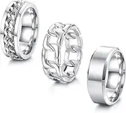 [ORAZIO] 3Pcs Stainless Steel Spinner Rings for Mens Women Matte Brushed Classic Simple Plain Wedding Band Ring 7/8MM Wide,Ring Size 8-13