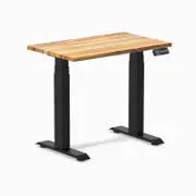 Desky Dual Mini Teak Hardwood Sit to Stand Desk 800x500mm Matte Black Frame