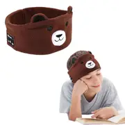 Kids Wireless 5.0 Bluetooth Sleep Headphone Cute Animal Eye Mask Headband-Brown