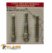 3 Piece Hex Bit Wobble Extension Bar Set by KlassTools
