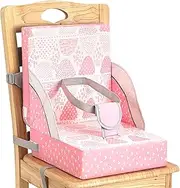 Toddler Booster Seat for Dining Table, Portable Travel Booster Seat, Adjustable Heightening Booster, Pink Toddler Cushion, Washable Chair Seat Pad Mat for Kids