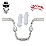 Lowrider Cage Twisted 9" 25.4 Handlebar Chrome 0214 120 Grips Sparkle/White