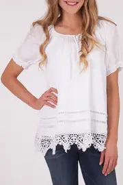 Provence Linen Ladder Lace Top--HAM-97341S2