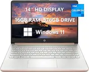 2023 HP Laptops for College Student & Business, 14'' HD Computer, Intel Celeron N4120(4-core), up to 2.60 GHz, 16GB RAM, 576GB(64GB SSD+512GB Card), HDMI, Rose Gold, Windows 11, ROKC HDMI Cable